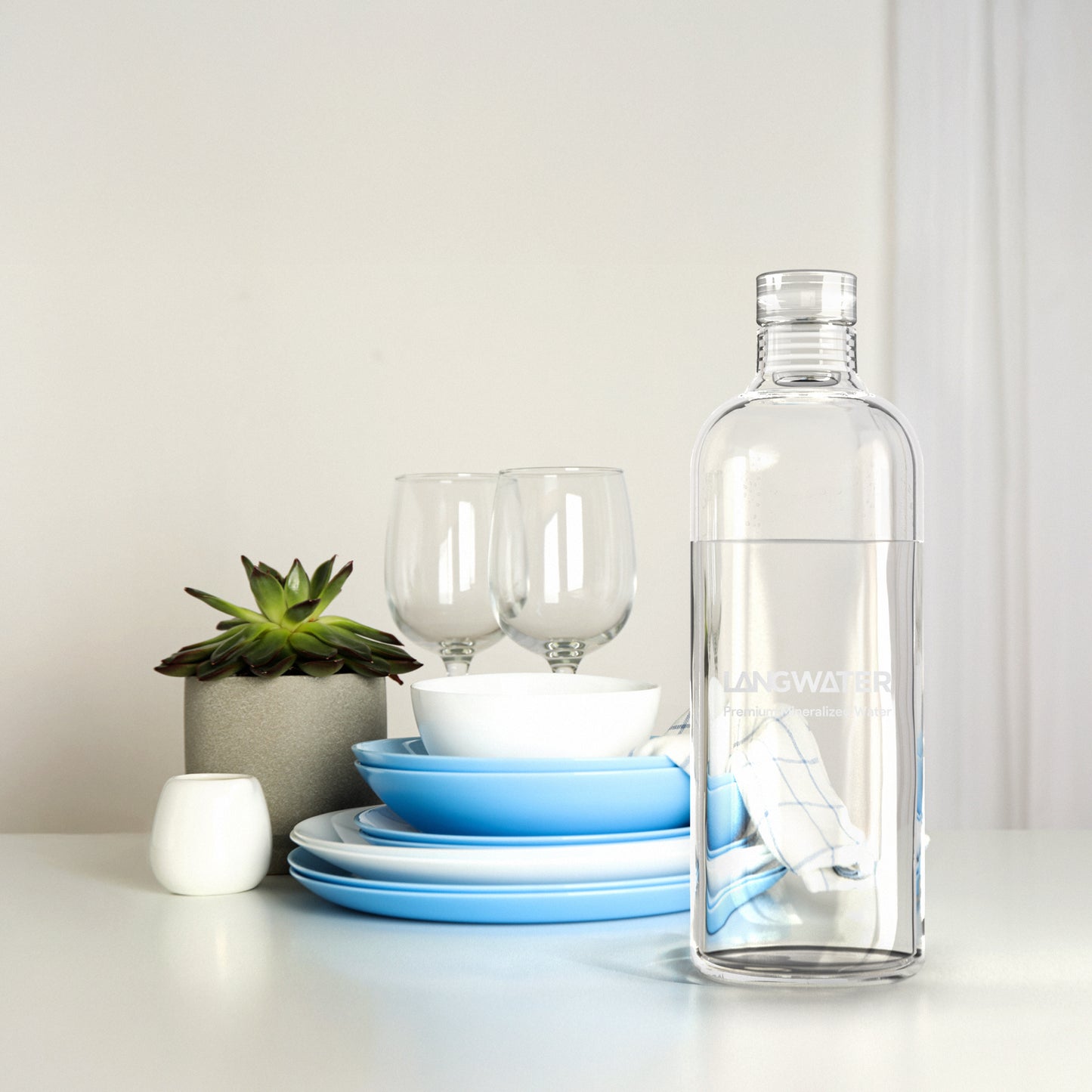 LANGWATER Glass Water Bottles with Glass Cap – 1L (Set of 2) (UK)