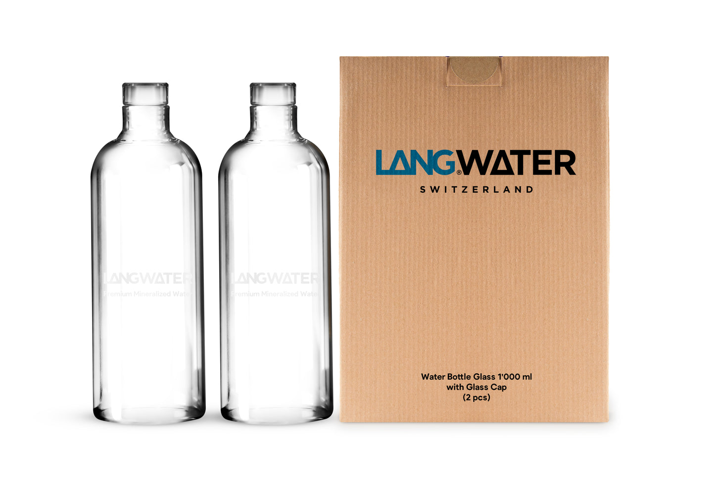 LANGWATER Glass Water Bottles with Glass Cap – 1L (Set of 2) (UK)