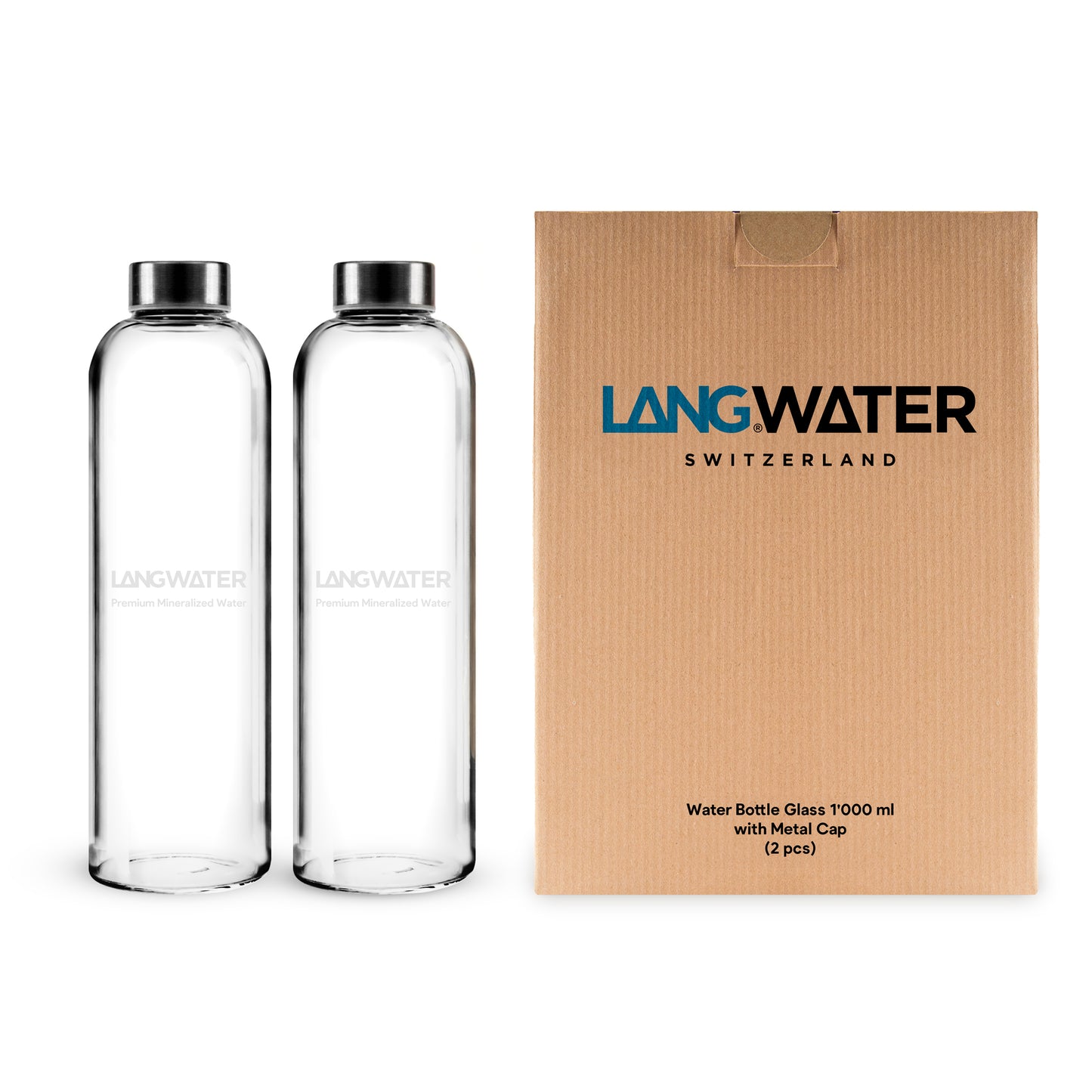 LANGWATER Glass Water Bottles with Metal Cap – 1L (Set of 2) (UK)