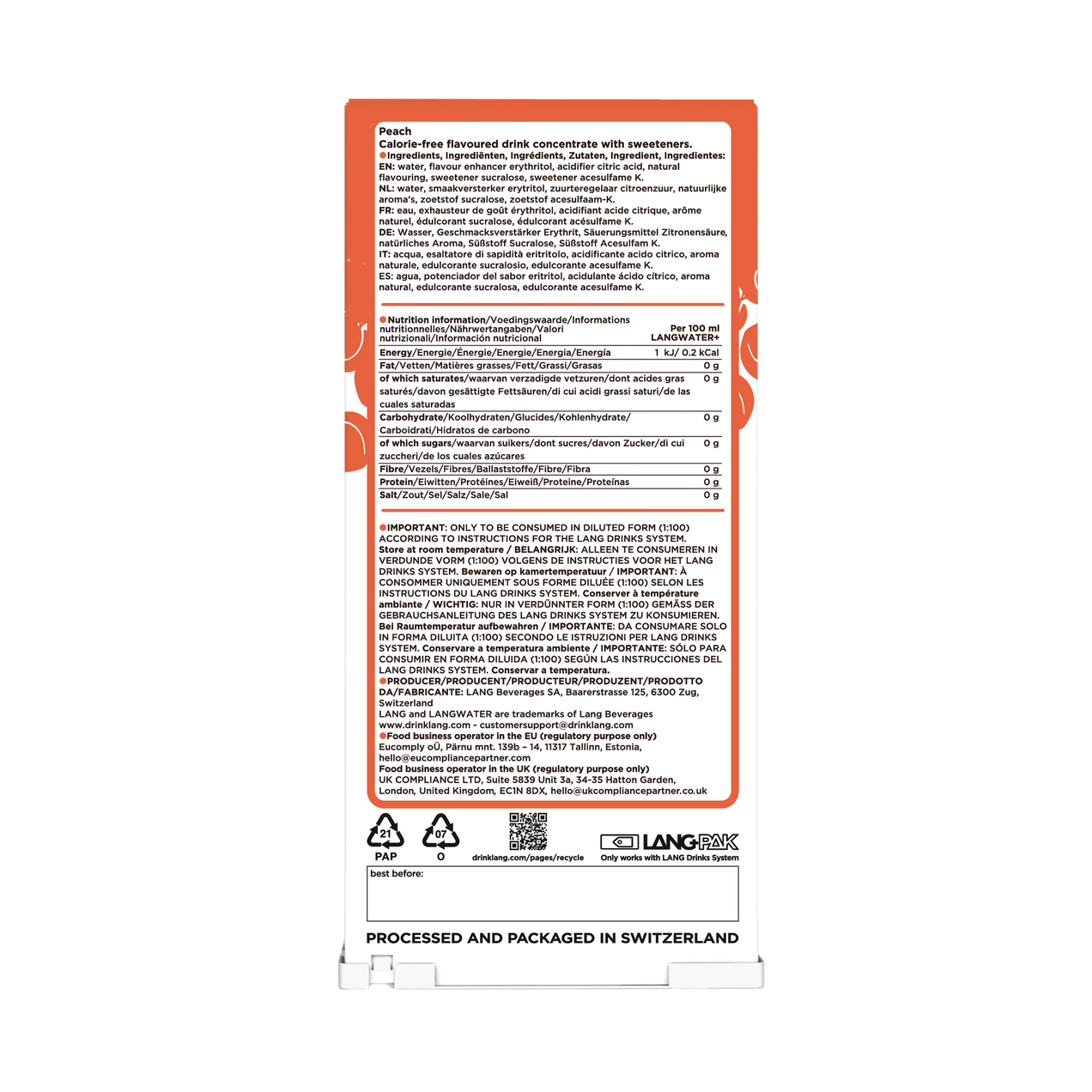 LANGWATER+ Peach Zero - Sweet flavour pack (Uk)