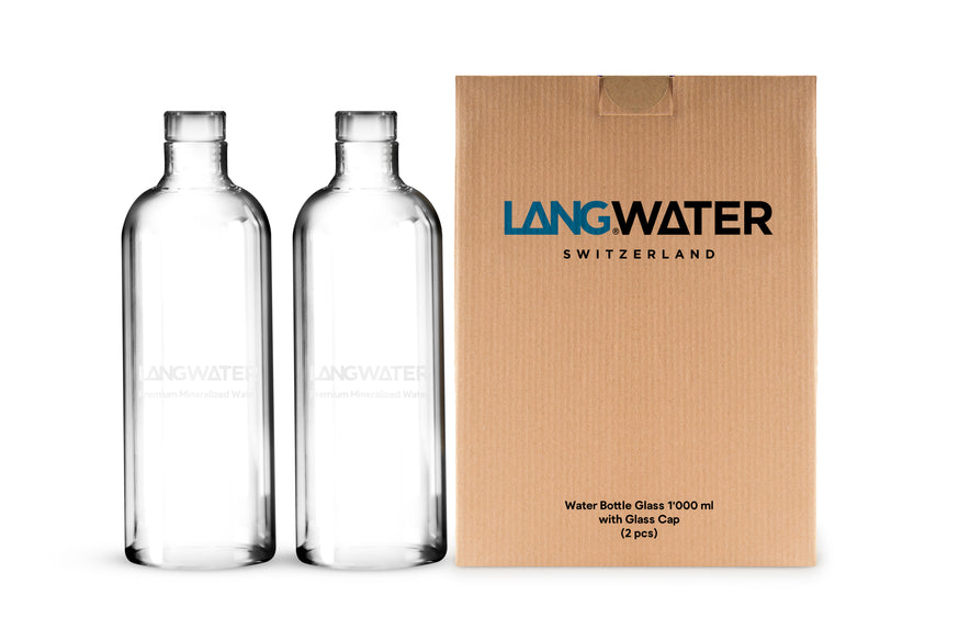 LANGWATER Glass Water Bottles with Glass Cap – 1L (Set of 2) (UK)